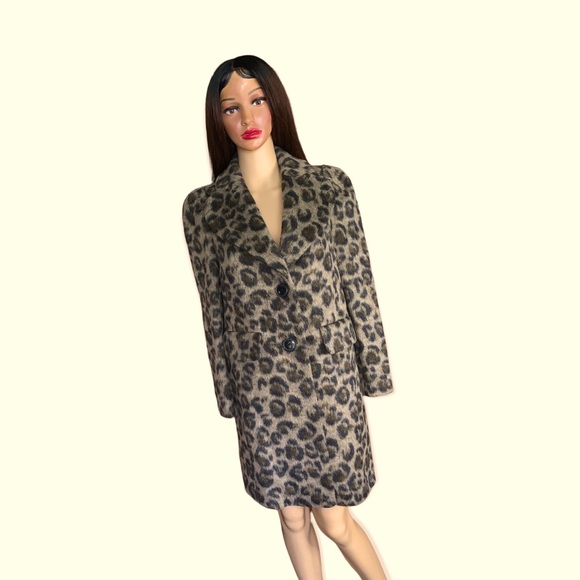 Kate Spade Leopard Wool Coat Size 00 Animal Print Long Jacket Winter Outerwear - Picture 7 of 15